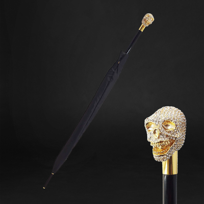 Luxurious Gold Umbrella with Swarovski Skull Handle