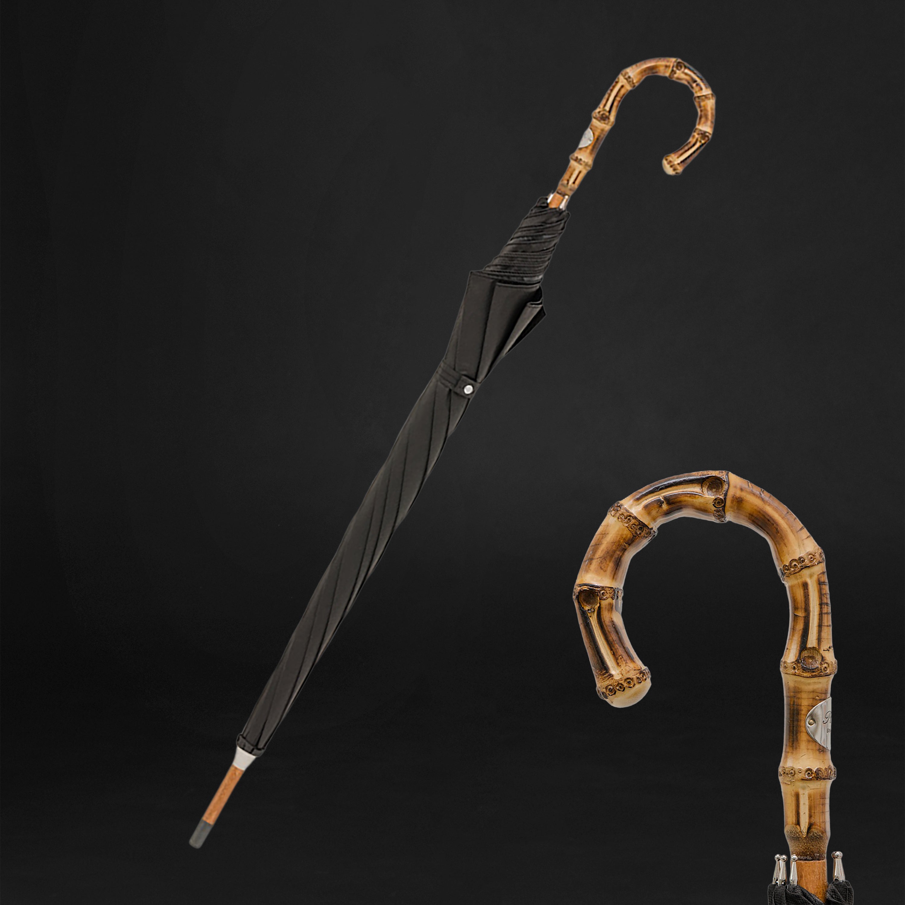 Black Umbrella with Bamboo Handle, Unique Design | ART WALKING STICKS