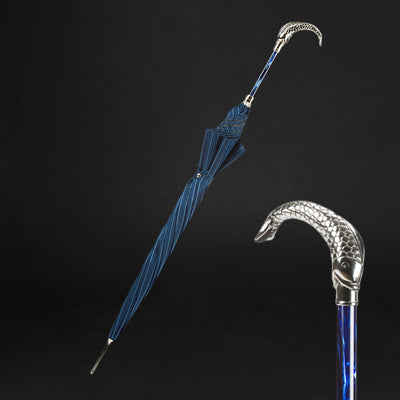 Luxury Blue Umbrella with Silver Fish Handle