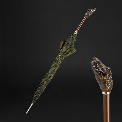 Exclusive khaki camouflage umbrella with crocodile handle