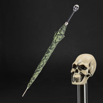 Artistic stylish camouflage umbrella with skull handle