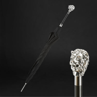Fancy black umbrella for men with silver lion handle