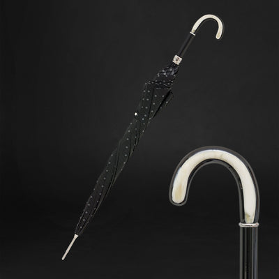 Black classic umbrella for men with horn handle