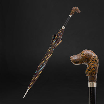 Brown striped umbrella with dog handle