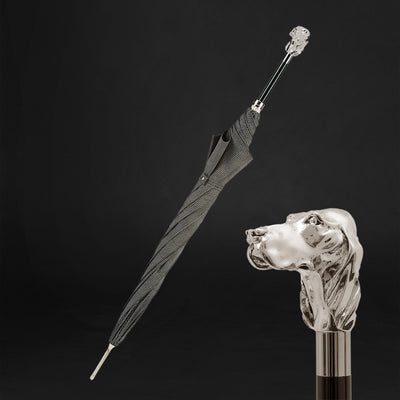 Canine Elegance: Luxury Silver Dog Handle Grey Umbrella
