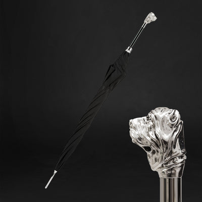 Majestic Rain Companion: Silver Mastiff Dog Handle Umbrella