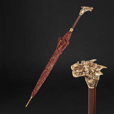 Burgundy men's umbrella with dragon design