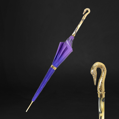 Purple lace umbrella with a gold-plated 24K swan design