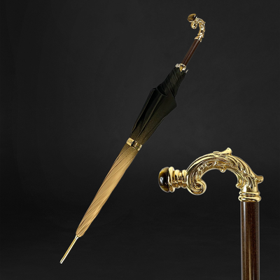 Exquisite double-cloth umbrella with elegant gold shaded dahlia design