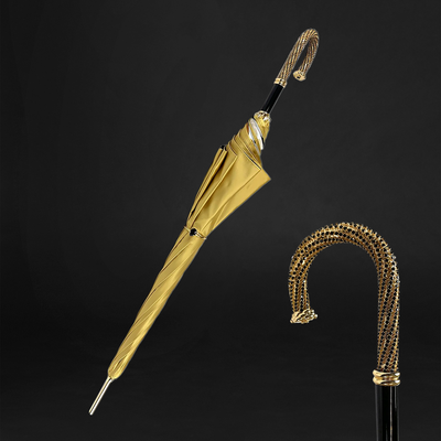 Elegant umbrella with stunning double yellow gold fabric and luxurious finish