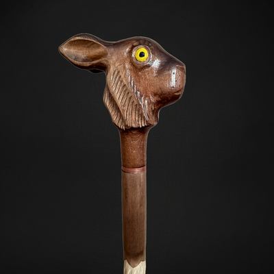 Wild hare rabbit head walking cane