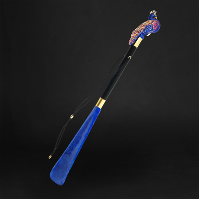 Enamelled peacock shoehorn with Swarovski rhinestone