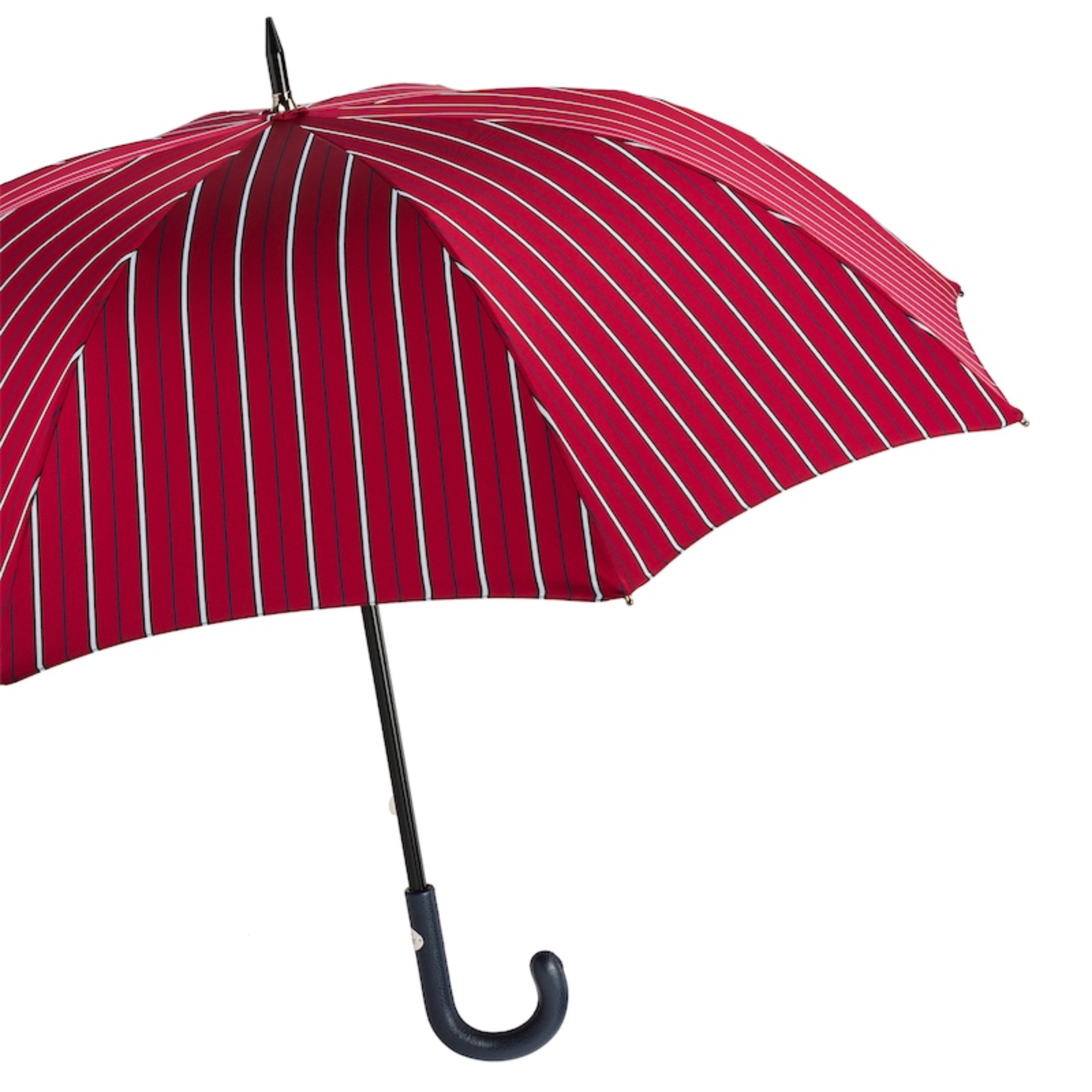 Red Color Shell Umbrella Unique Large Red Striped Umbrella with Leather Handle