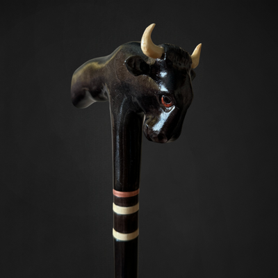 Bull Walking Stick, Hand Carved