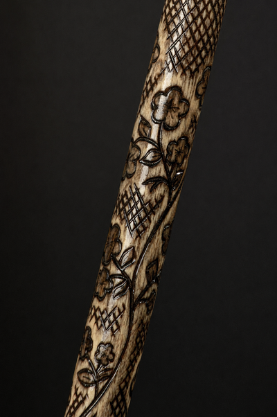 Beige Walking Cane for Ladies Design Sakura, Flower Wooden Walking Stick