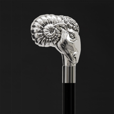 Custom Made Silver Ram Head Walking Cane