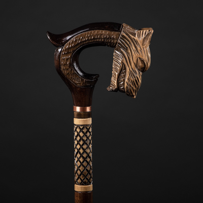 Carved wolf Walking Cane
