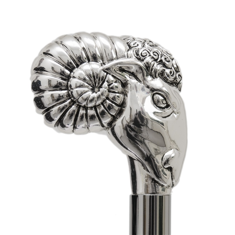 Custom Made Silver Ram Head Walking Cane Or Stick Comfortable Grip