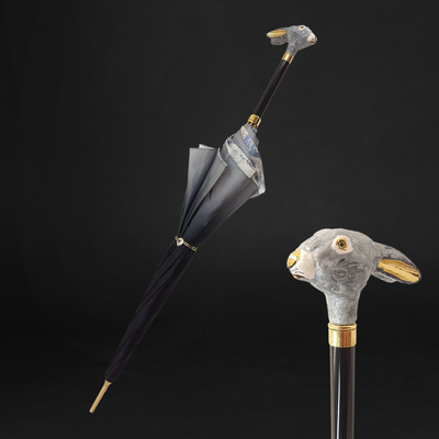 Gradient rabbit handle grey umbrella with flowered interior