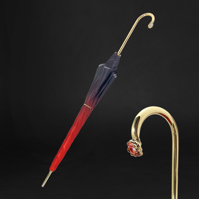 Exquisite red umbrella with an elegant rose design and luxurious detailing