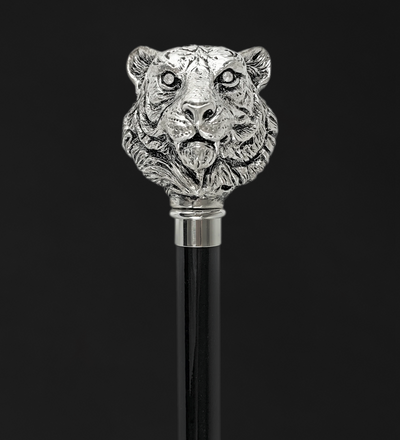 Tiger Head Silver Metal Walking Stick