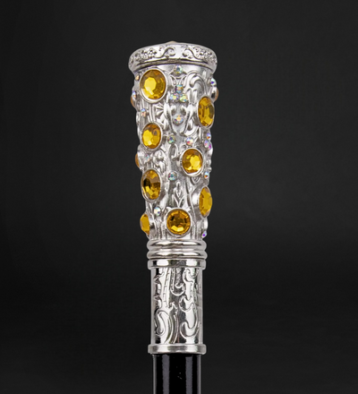 Elegant Cane with Silver Handle Amber Crystals