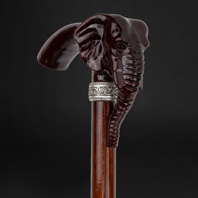 Unique Elephant Carved Wooden Walking Cane Stylish Design