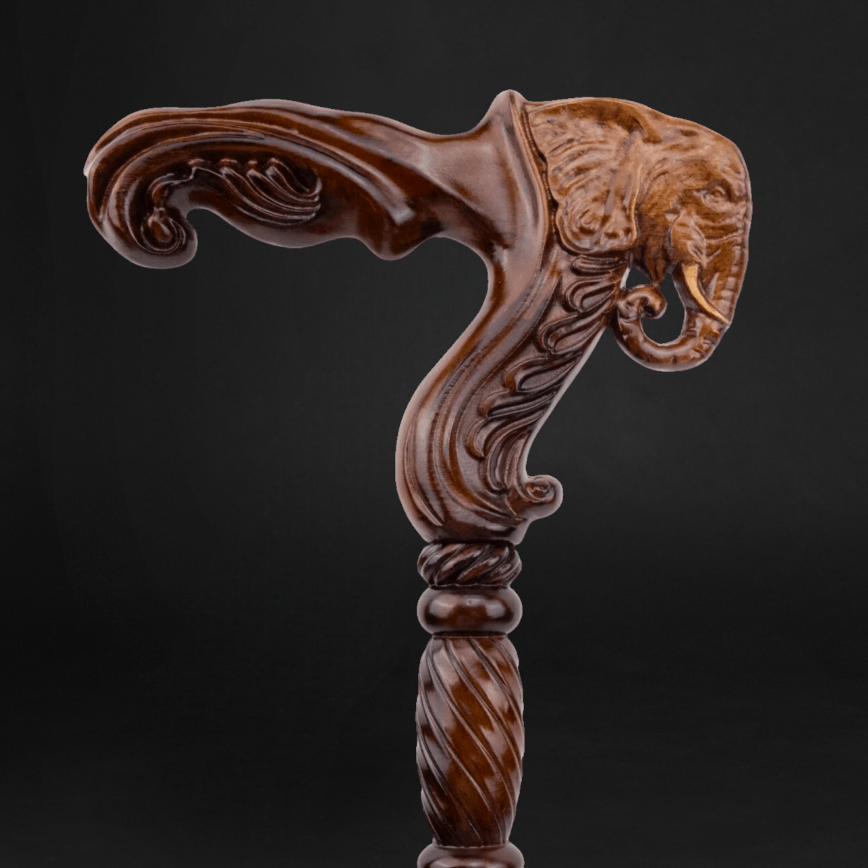 Folding Antique Style Elephant Wood Walking Cane, Ergonomic Handle