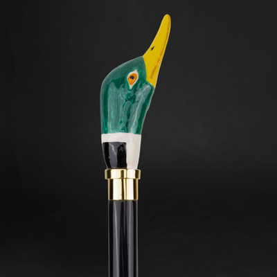 Green Duck Head Wooden Walking Cane