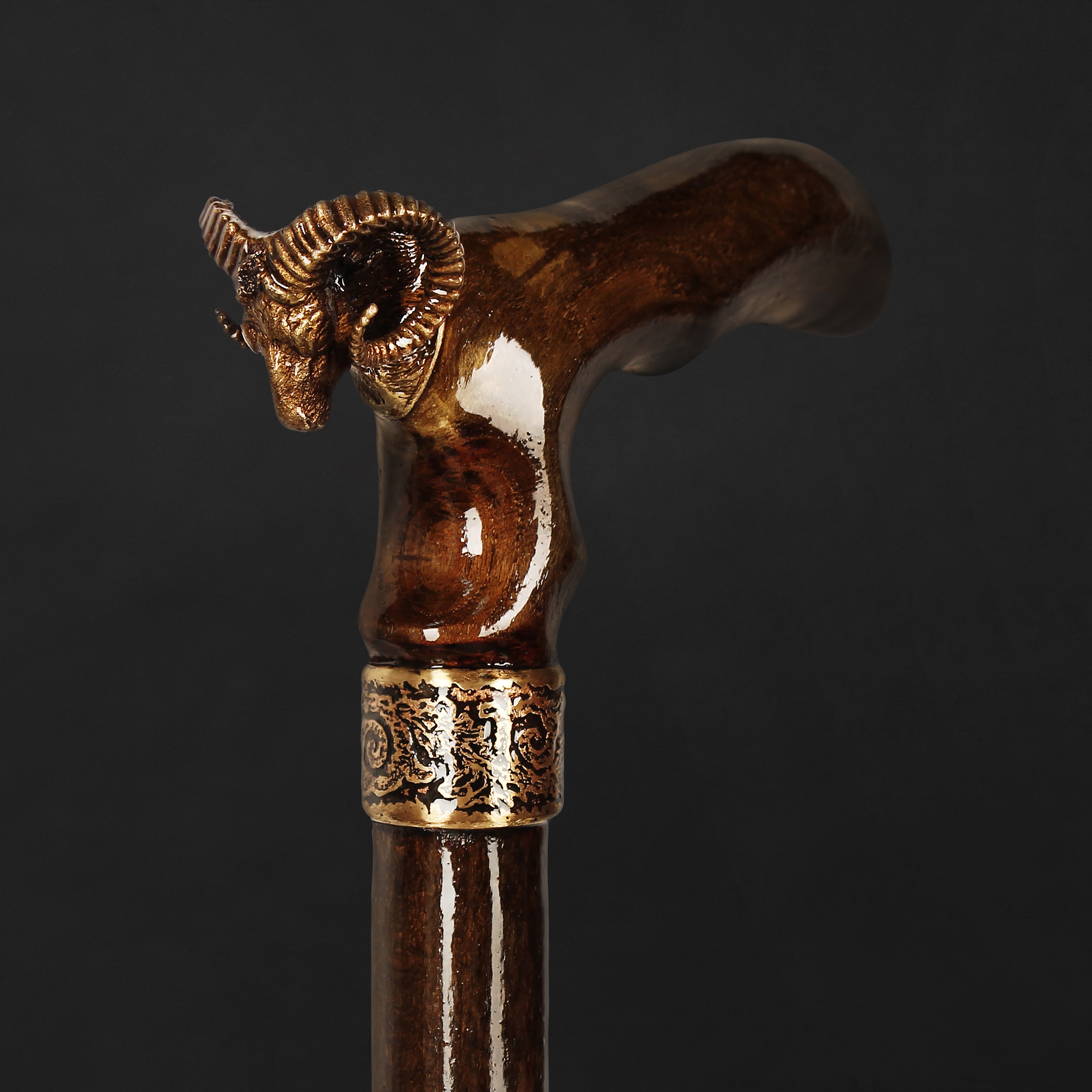 Antique Solid Brass Handle Wooden Walking Stick Cane - Vintage Designer Style, 36 Inches