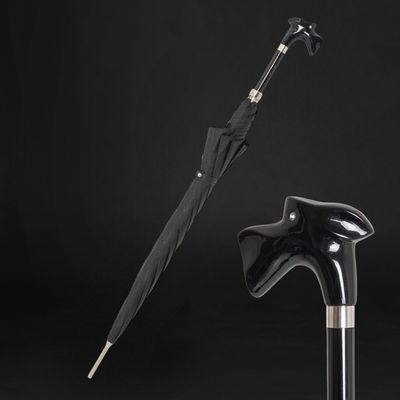 Luxury Black Umbrella – Schnauzer Dog Handle Detail