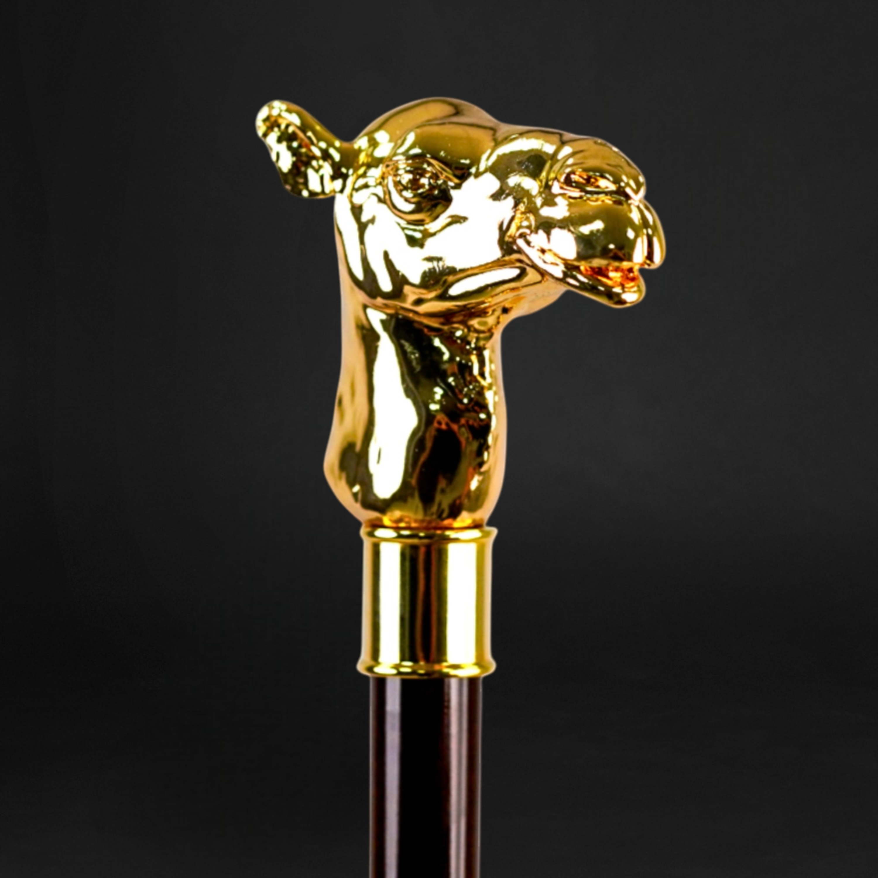 Premium Walking Stick with Gold-Plated Camel Handle