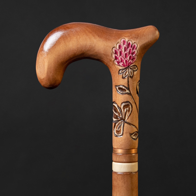 Elegant Beige Walking Cane for Women with Clover Flower Design