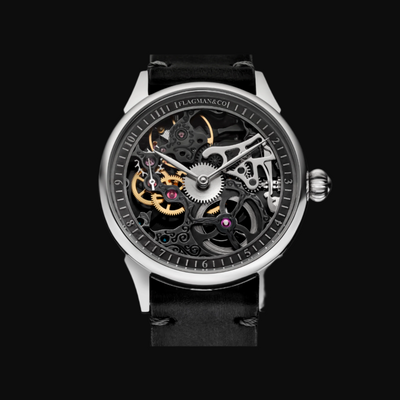 Handmade Steampunk Graphite Skeleton Watch for Men