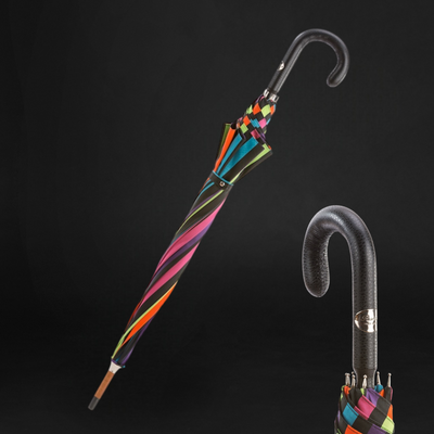 Multicolor Stripes Luxury Umbrella – Handmade Leather Handle