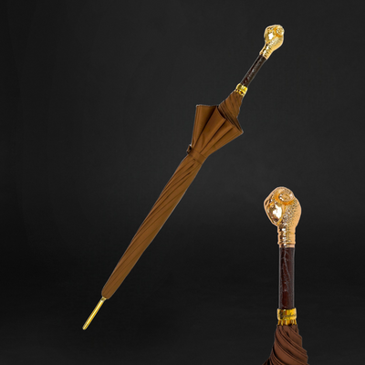Handcrafted Umbrella – Tobacco Brown with Gold Ram Accent