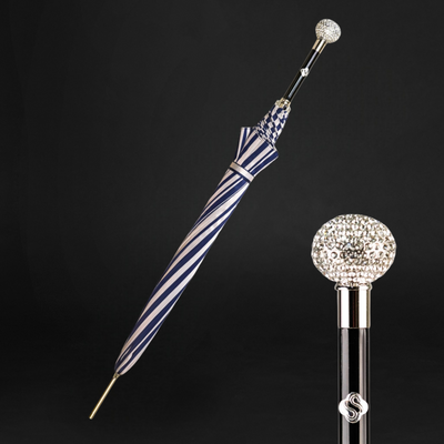 Premium Umbrella Featuring Striped Canopy and Crystal Handle