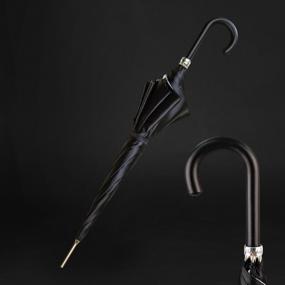 Classic Black Umbrella with Stylish Leather Handle