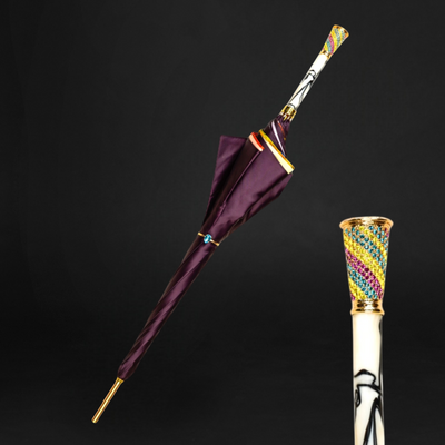 24K Gold-Plated Umbrella with Jewel Handle and Crystals