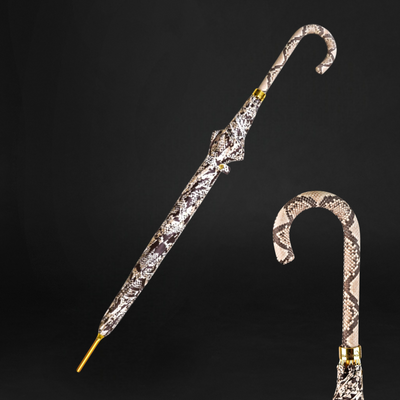 Elegant Umbrella with Python-Style Leather Handle and 24K Gold Plating