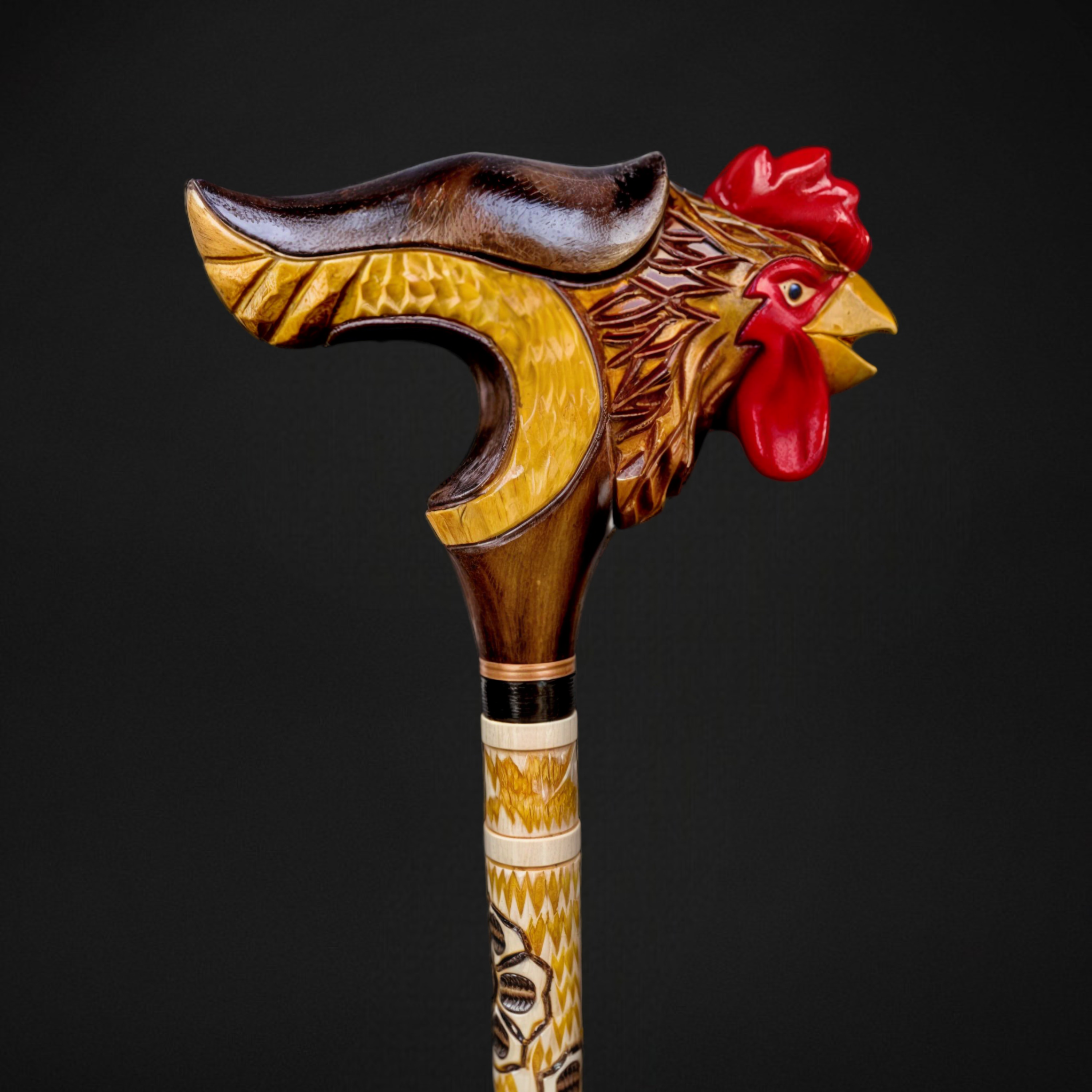 Village Rooster Walking Cane for Men, Unique Design Handle