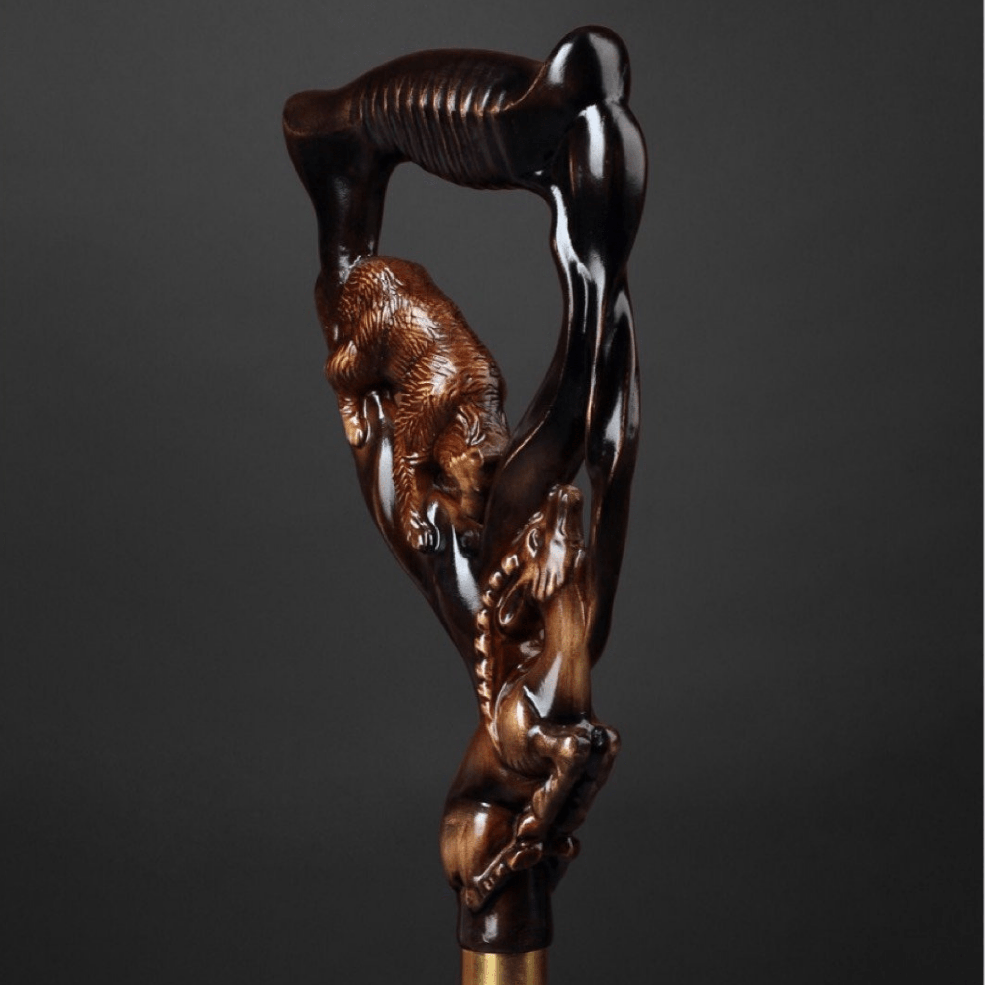 ArtWalkingSticks™ Bear and Gazelle Fashionable Wooden Walking Cane