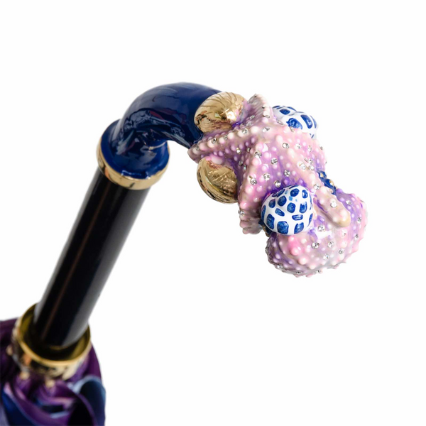 Luxury Blue Starfish Handle Purple Umbrella with Blue Printed Interior