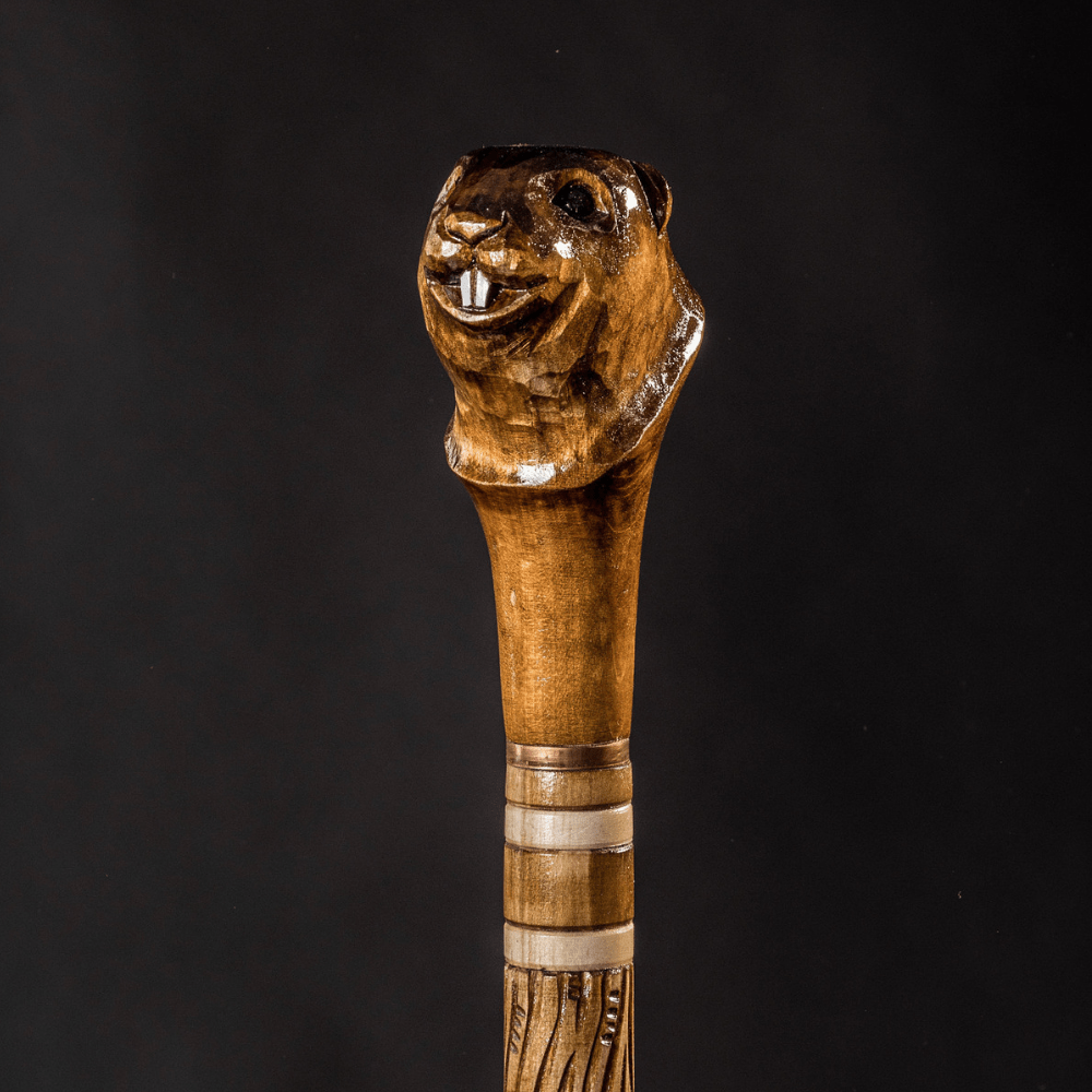 Beaver Walking Stick, Hand Carved - Handmade