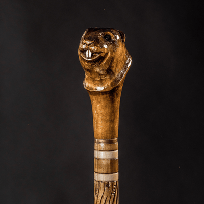 Beaver Walking Stick, Hand Carved - Handmade