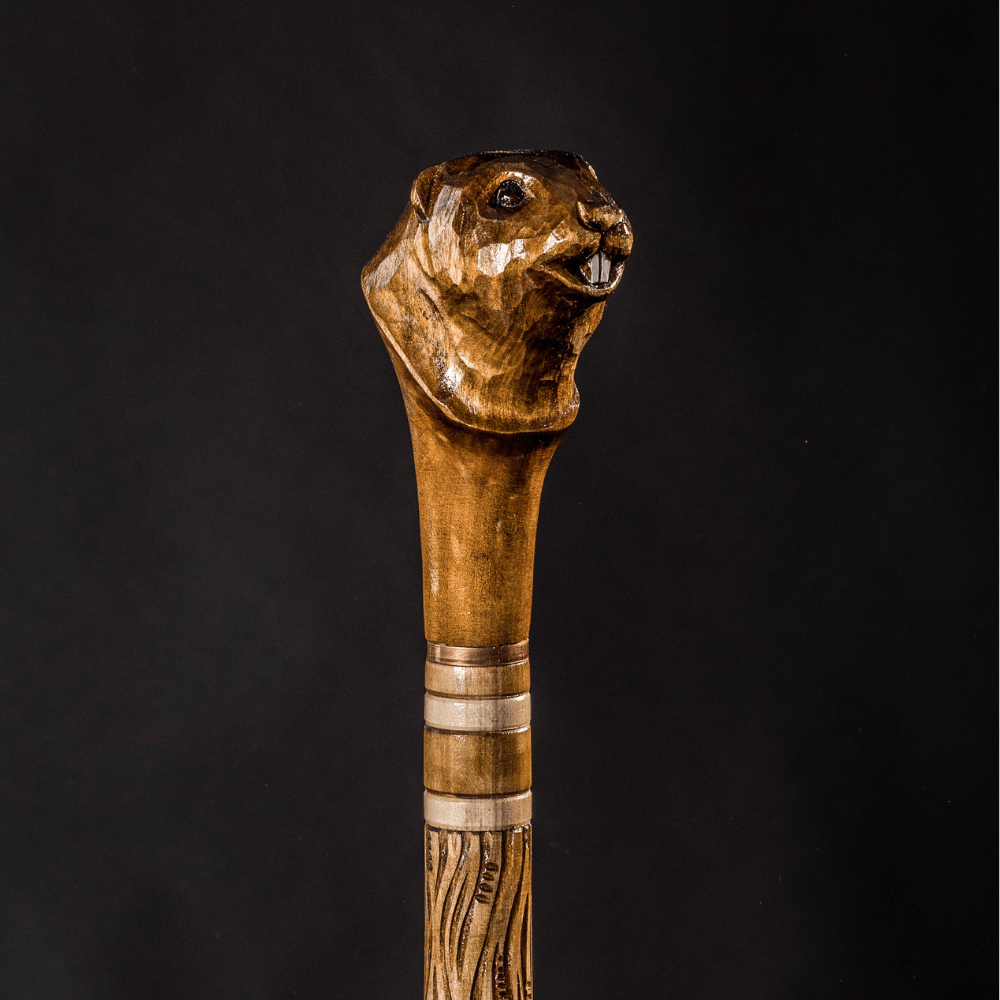Beaver Walking Stick, Hand Carved - Handmade