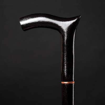 Black Derby Wood Walking Cane Hand Carved - Handmade