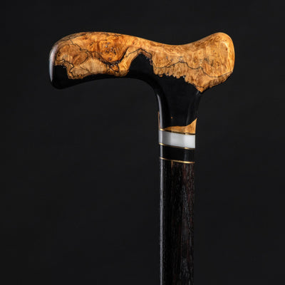 Black Epoxy and Maple Burl Walking Cane, Stylish Walking Cane For Man and Women