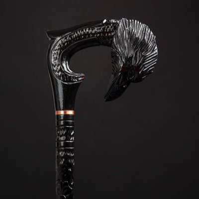 Black Raven Walking Cane Crow Hand Carved Wood Birds Decorative Walking Stick