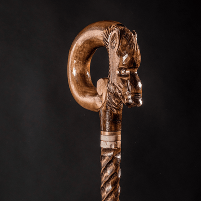 Boar Walking Cane Hand Carved - Natural Wood Handmade